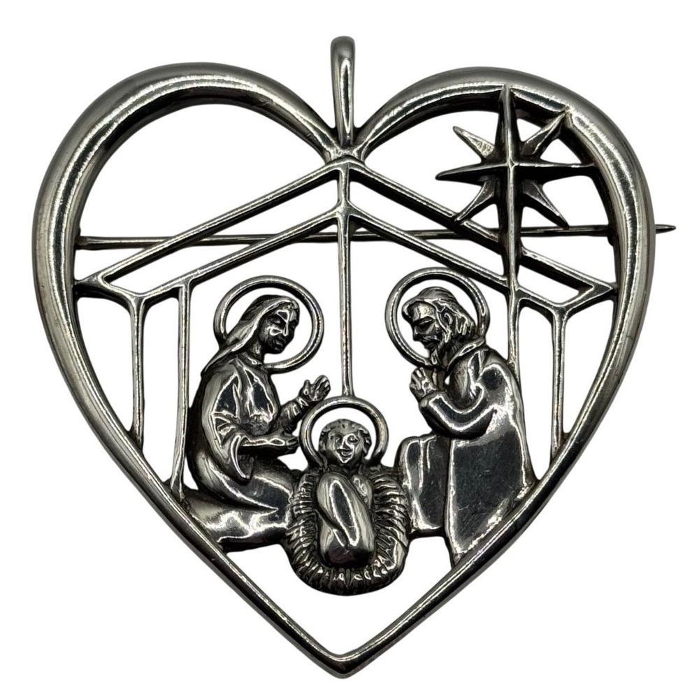 Hand & Hammer Peggy Hart Christmas Sterling Silver Nativity Brooch Pendant